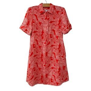 Chico's | Midi Dress Orange Paisley Linen Short Sleeve Resort Vacation- Size 4 0